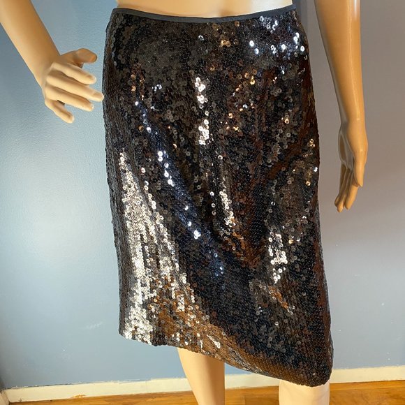 INC International Concepts Black Sequin Silk Skirt Greenwich NWT Size 4 - Picture 2 of 5